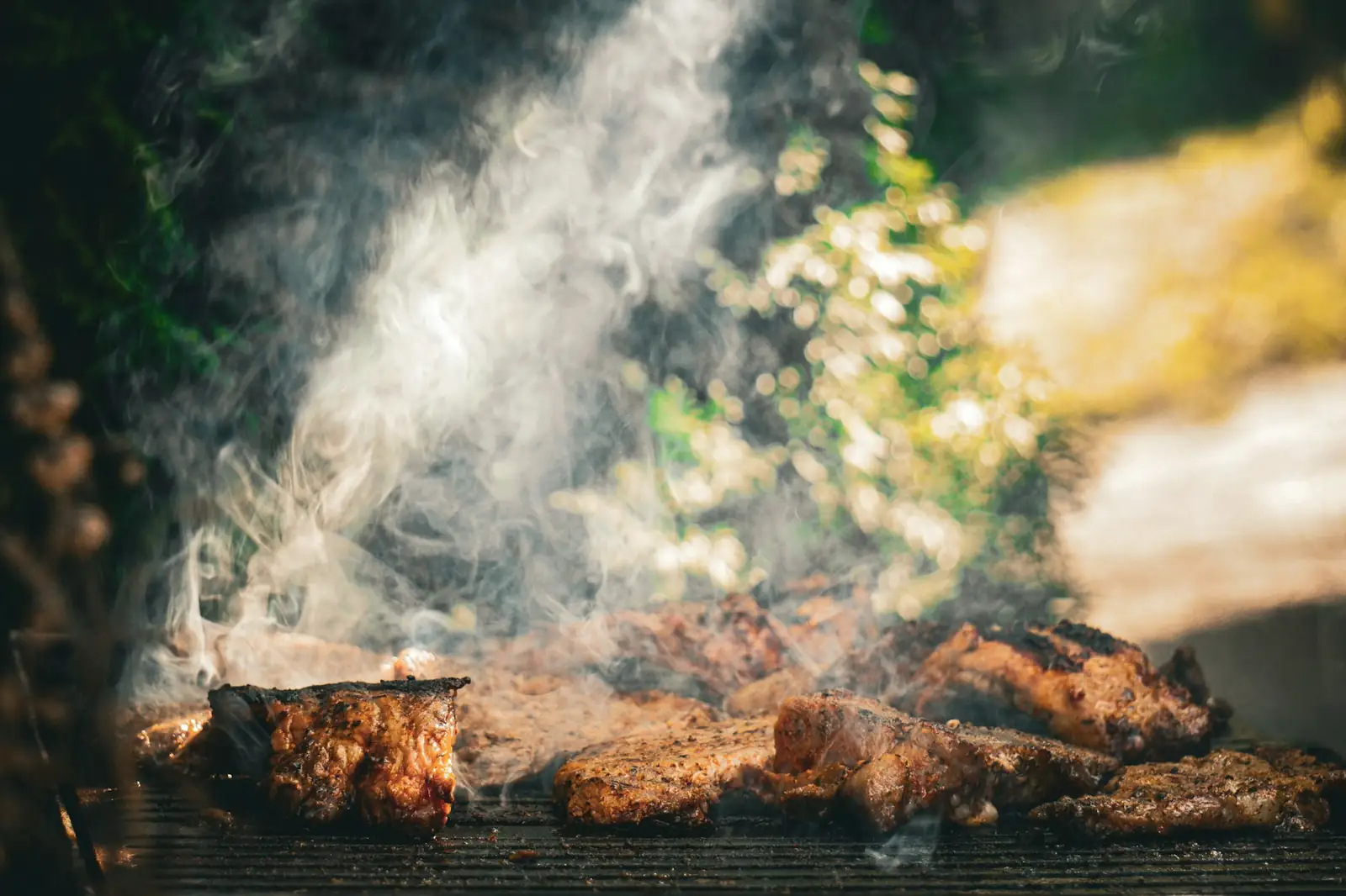 Smoker working in an outdoor cooking environment
