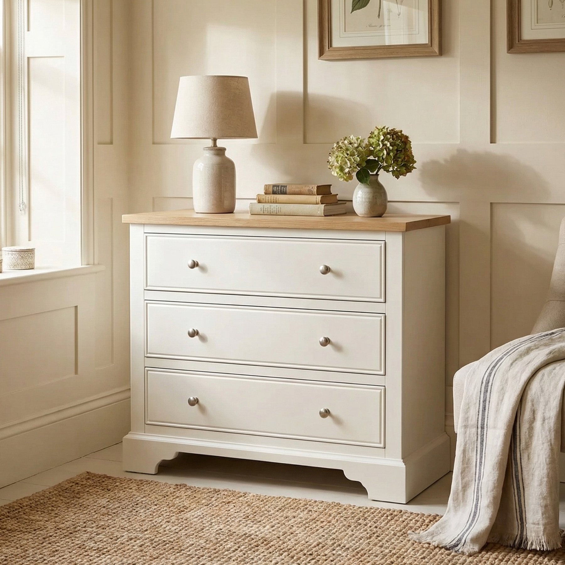 Amberley 3 Chest of Drawers in Warm White