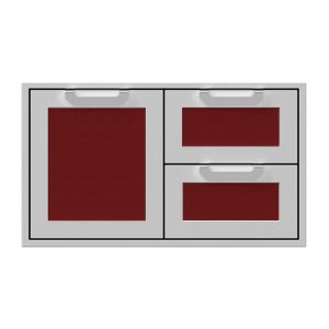 Hestan 36-Inch Double Drawer and Storage Door Combination w/ Recessed Marquise Accent Panel in Burgundy - AGSDR36-BG