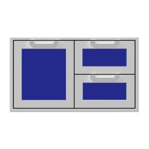 Hestan 36-Inch Double Drawer and Storage Door Combination w/ Recessed Marquise Accent Panel in Blue - AGSDR36-BU