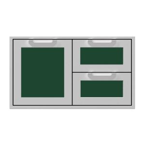 Hestan 36-Inch Double Drawer and Storage Door Combination w/ Recessed Marquise Accent Panel in Green - AGSDR36-GR
