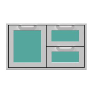 Hestan 36-Inch Double Drawer and Storage Door Combination w/ Recessed Marquise Accent Panel in Turquoise - AGSDR36-TQ