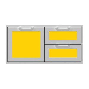 Hestan 42-Inch Double Drawer and Storage Door Combination w/ Recessed Marquise Accent Panel in Yellow - AGSDR42-YW