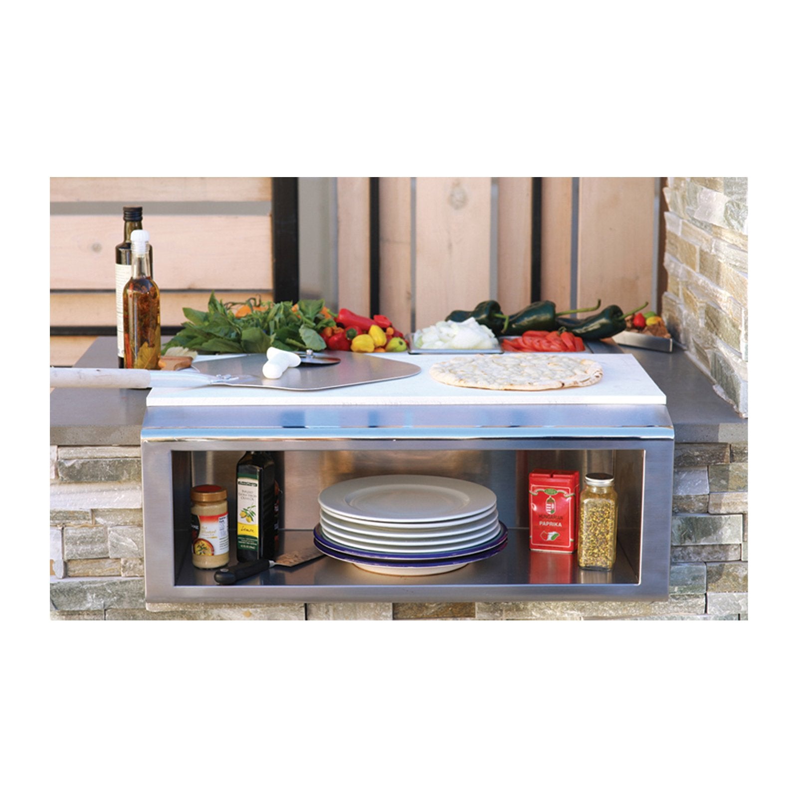 Alfresco 30-Inch Built-In Pizza Prep and Garnish Rail w/ Food Pans - APS-30PPC