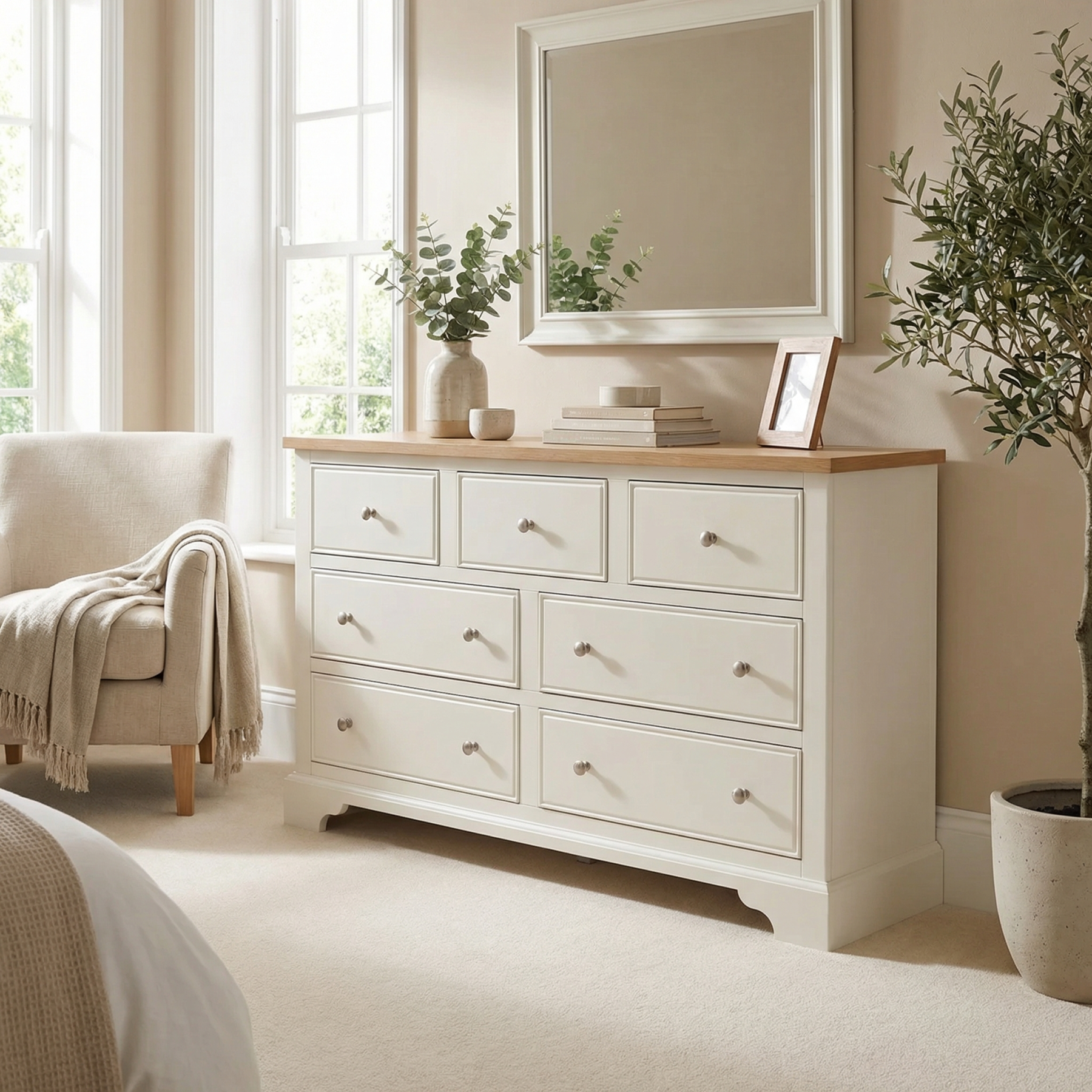 Amberley 3 Over 4 Chest of Drawers in Warm White