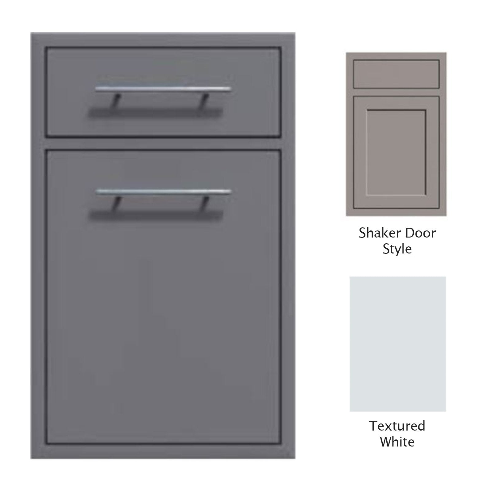 Canyon Series Shaker Style 18"w by 29"h Trash Pullout w/ Single Storage Drawer Enclosure In Textured White - CAN017-F04-Shaker-TexturedWhite