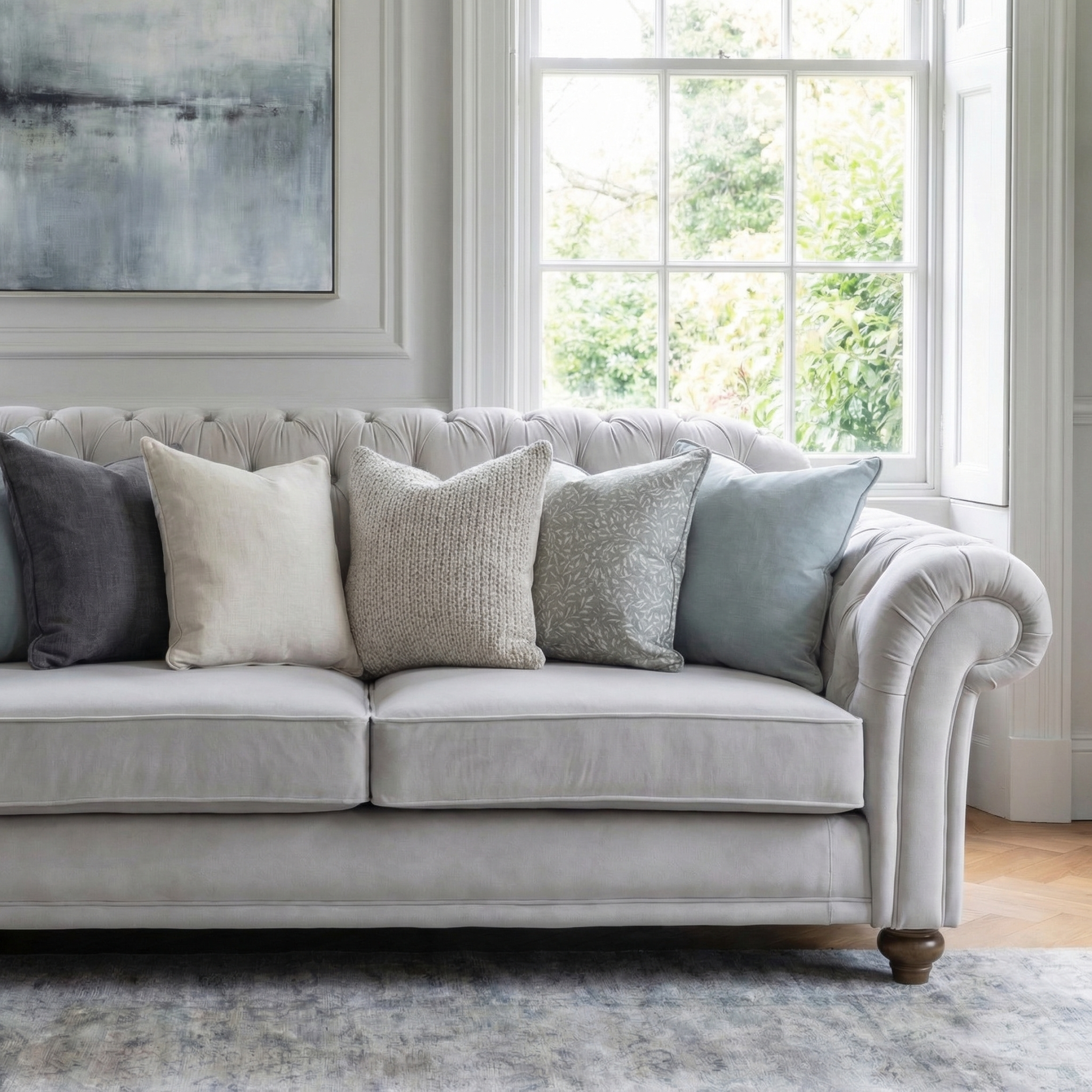Chesterfield 2 Seat Velvet Sofa in Feather Grey