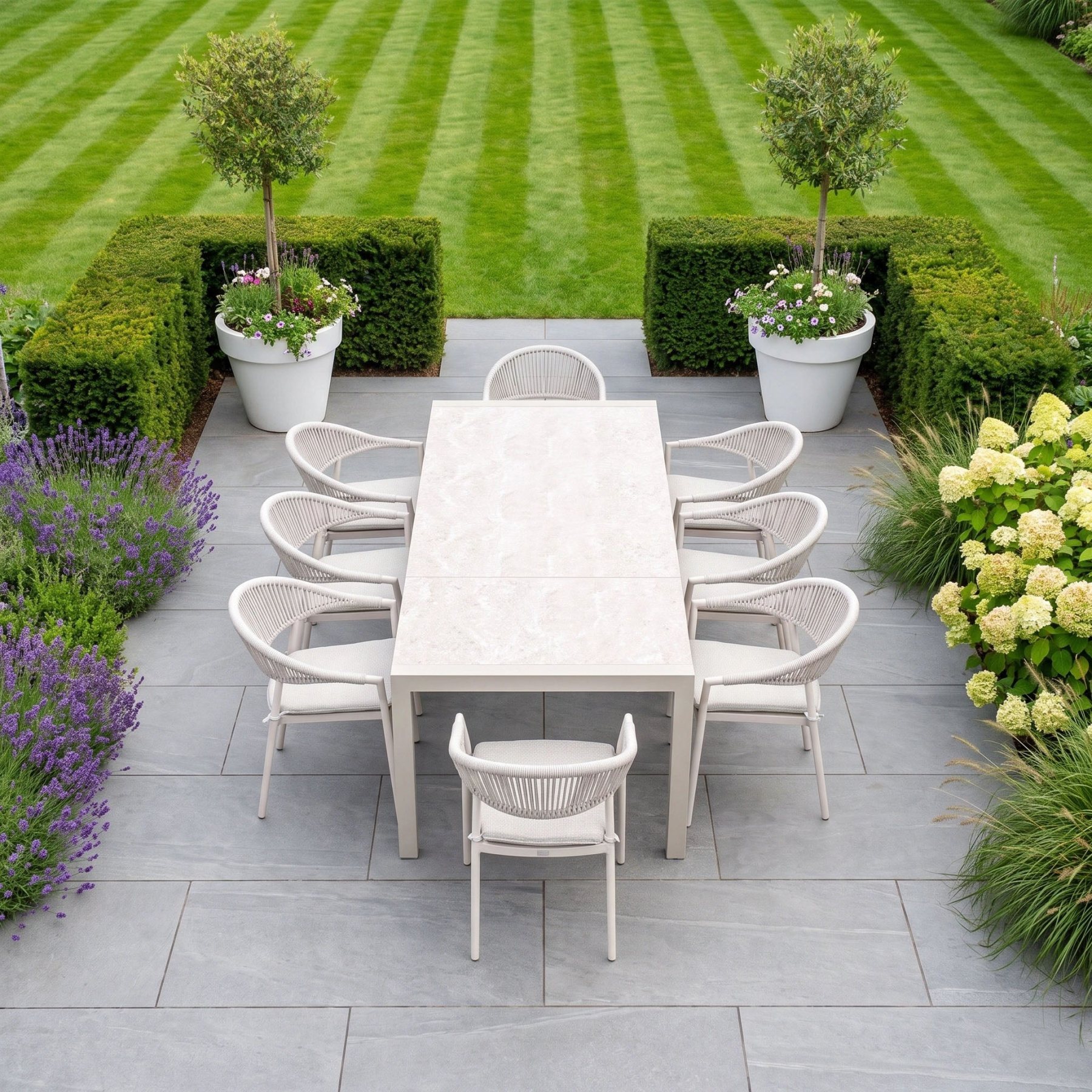 Cloverly 8 Seat Dining Set with Ravona Extending Table in Latte product detail