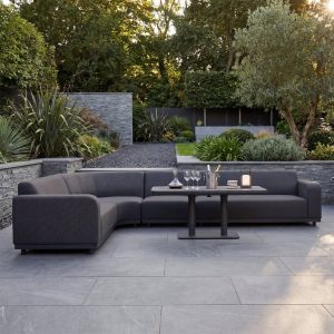 Luna Outdoor Fabric Large Curved Corner Sofa Set with Altura Rising Table in Grey