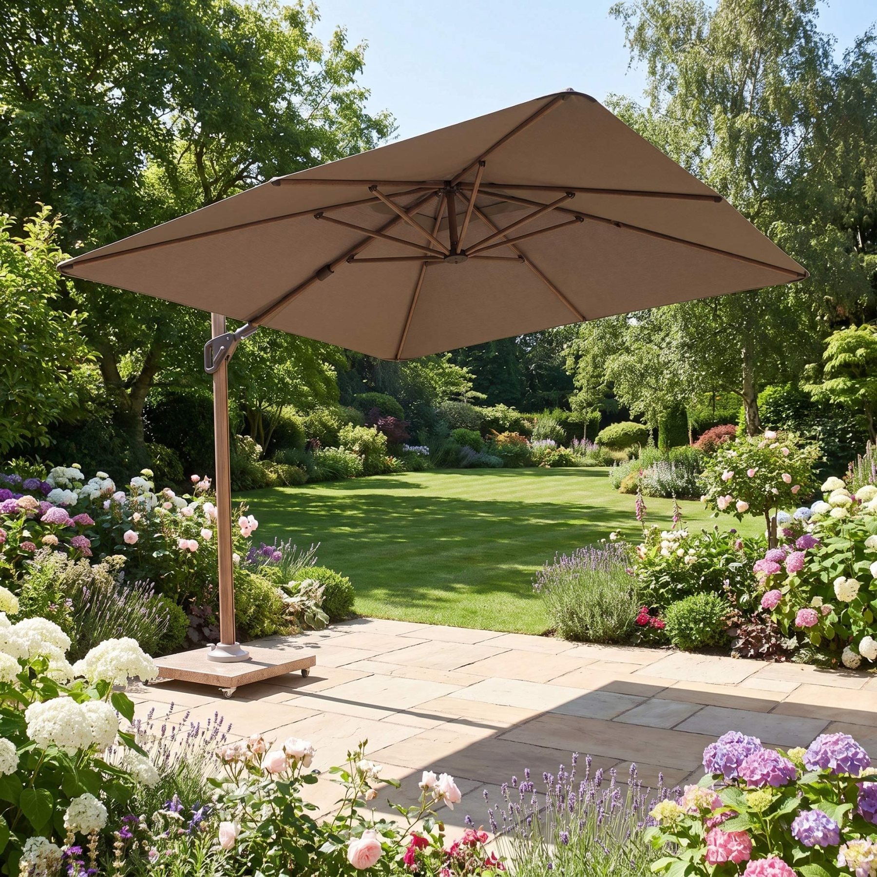 Nexus T2 Premium 3m Square Cantilever Parasol in Deep Taupe with Venezia 90kg Granite Base