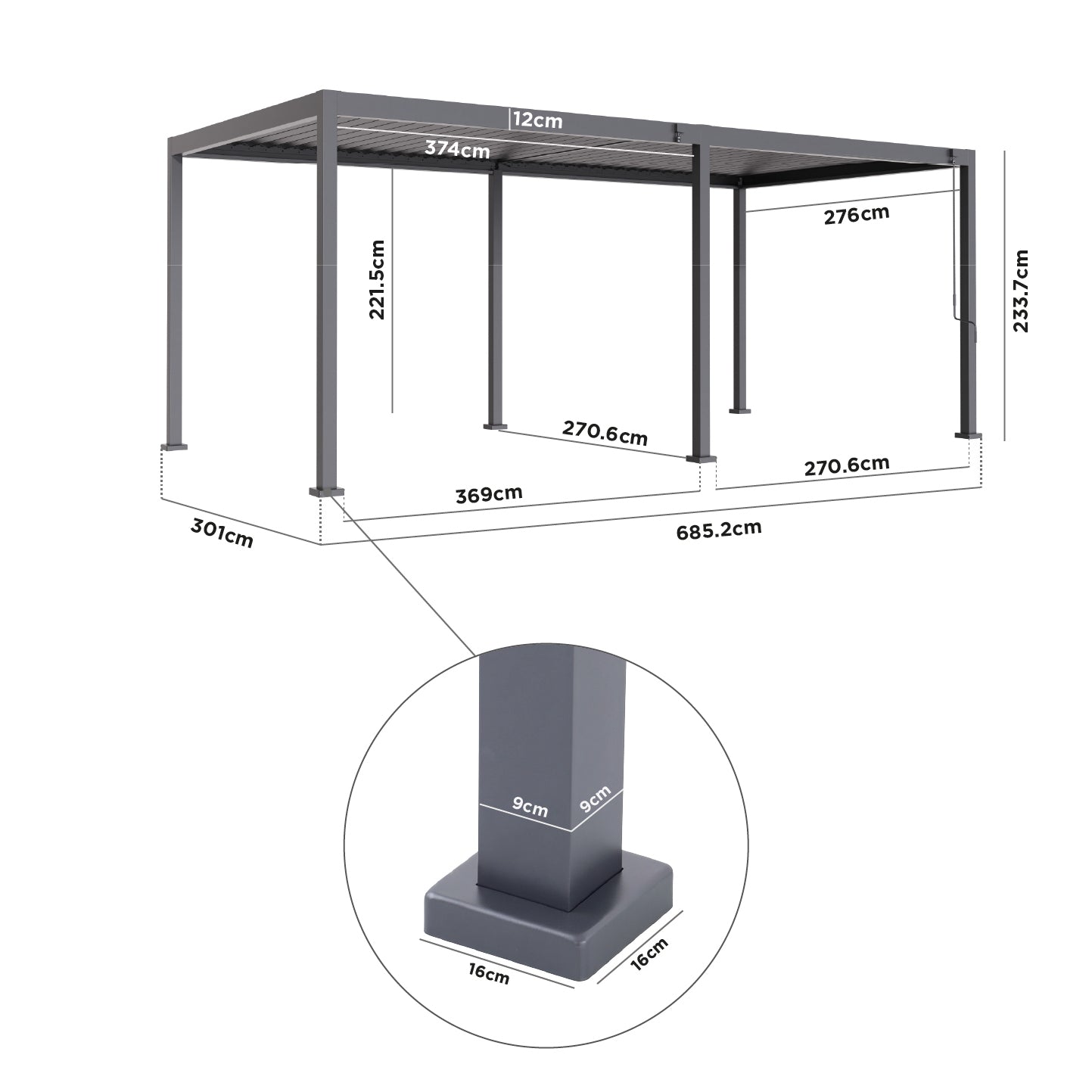 PergoSTET Lite Neo 3m x 7m Metal Rectangular Pergola in Grey
