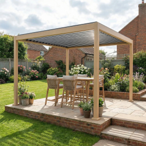 PergoSTET Lite 3m x 3m Metal Square Pergola with Wood Effect