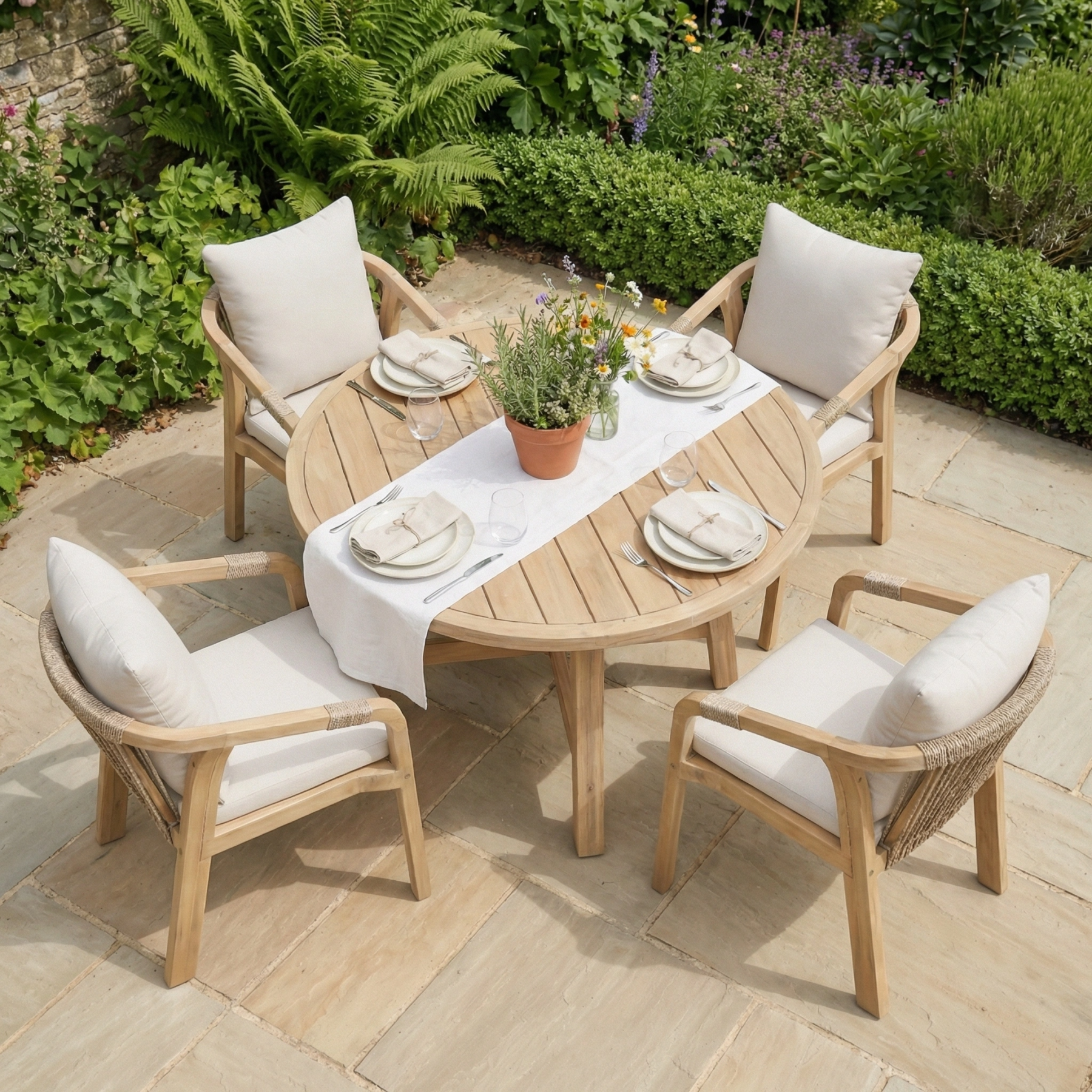 Quay 4 Seat Round Dining Set in Linen product detail
