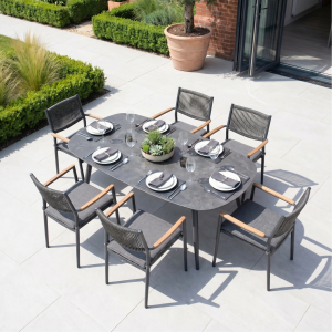 Tellaro 6 Seat Oval Dining Set in Grey
