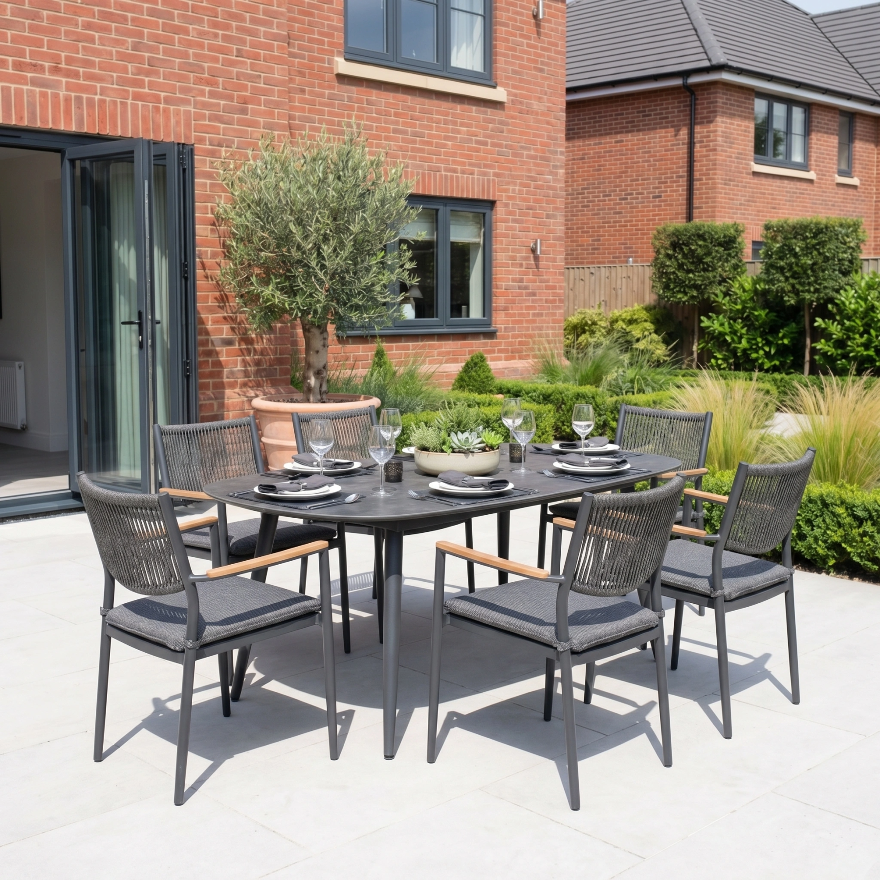 Tellaro 6 Seat Oval Dining Set in Grey