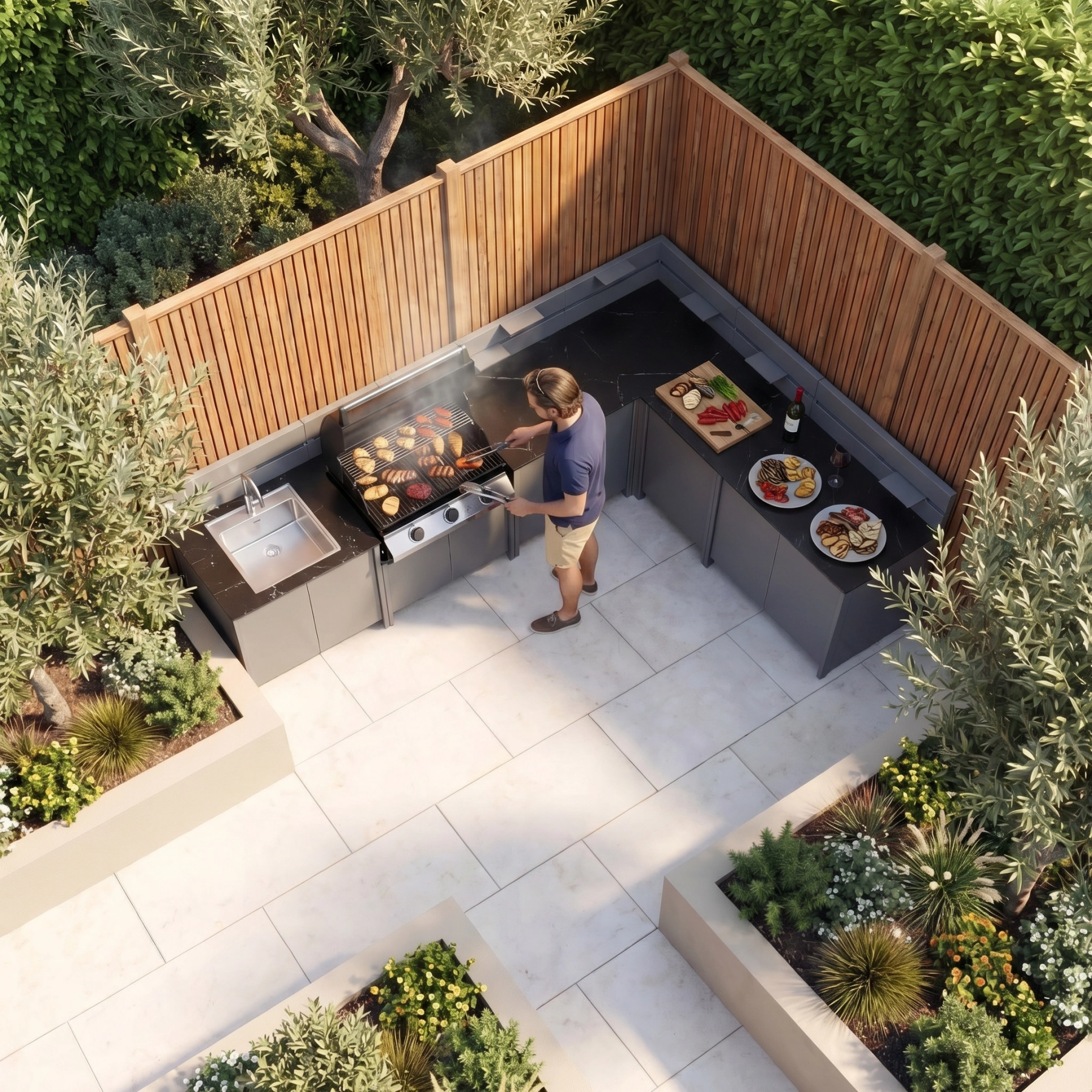 Vesta Modular Corner Outdoor Kitchen with Beefeater 1200E in Grey product detail