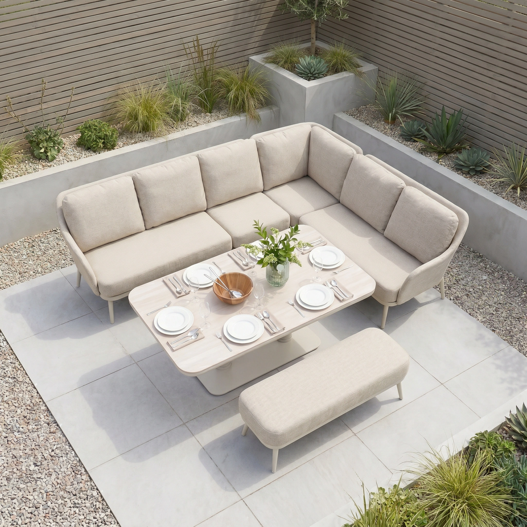 Alva Corner Dining Set with Rising Table in Fawn product detail