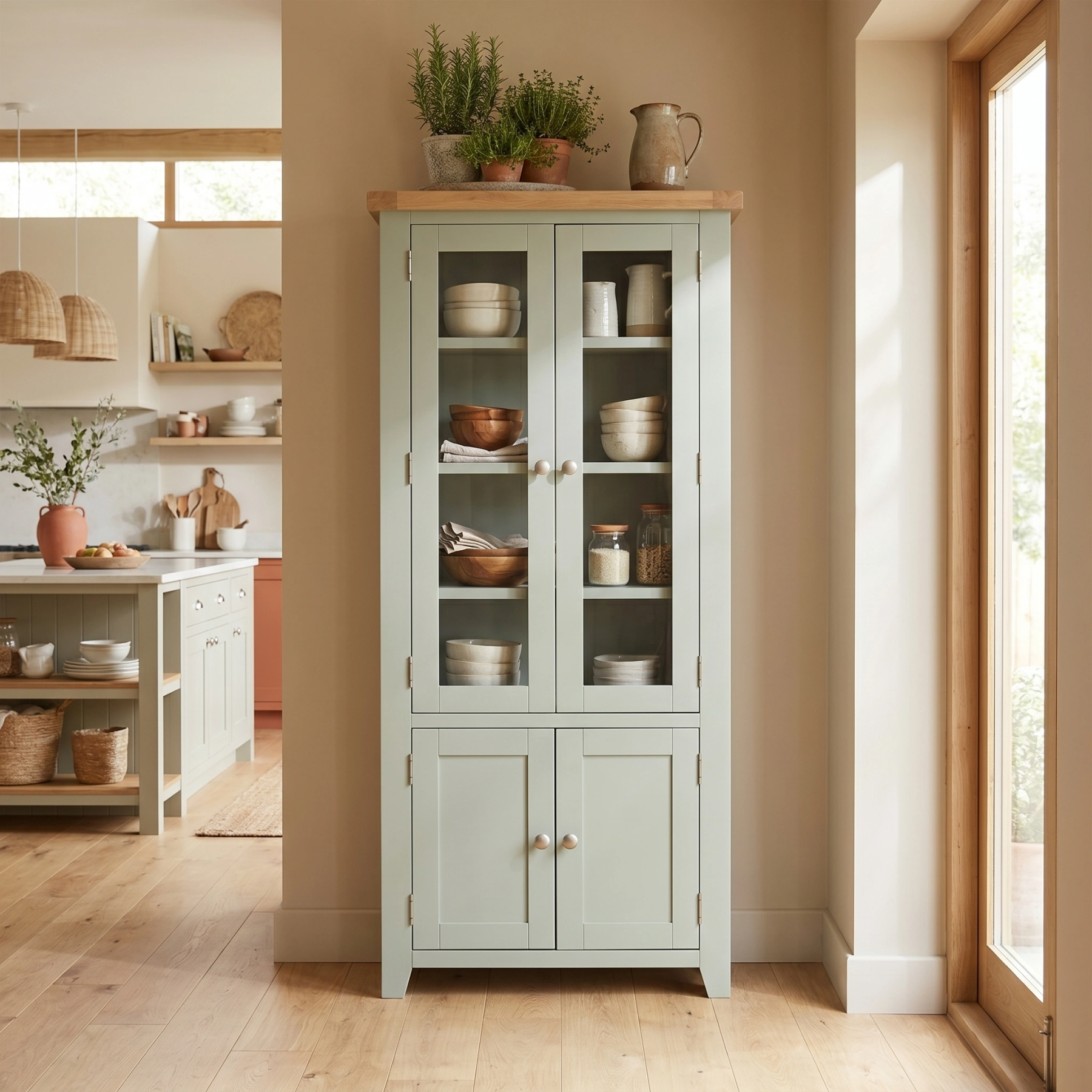 Burford Display Cabinet in Sage Green