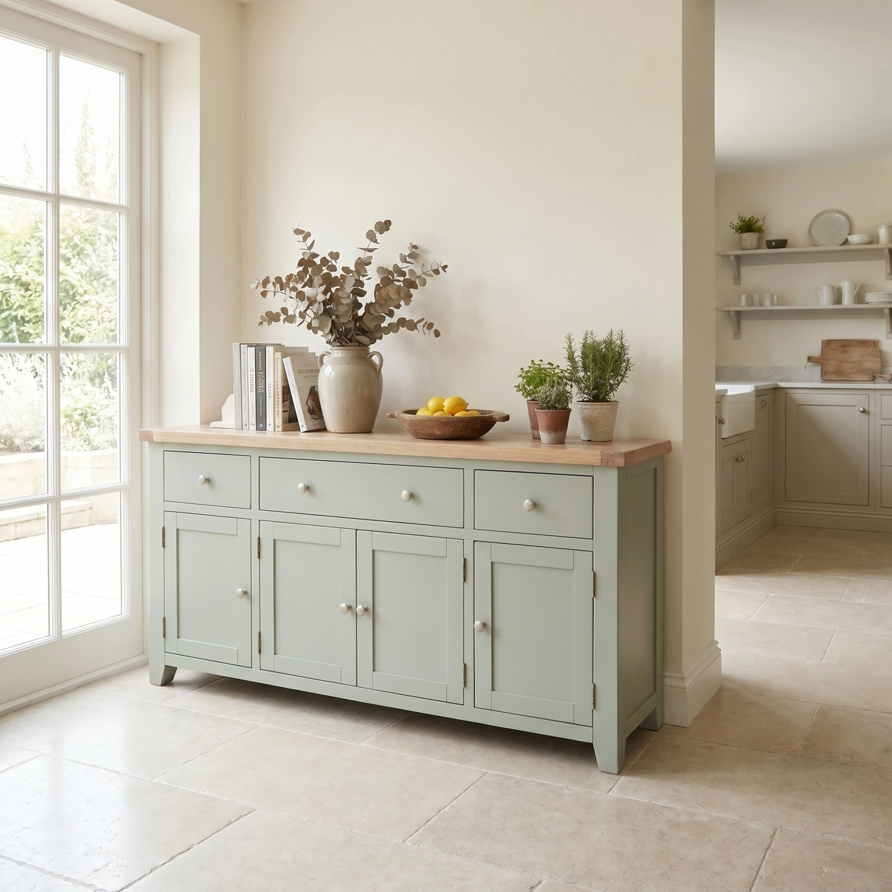Burford Large 4 Door 3 Drawers Sideboard in Sage Green product detail