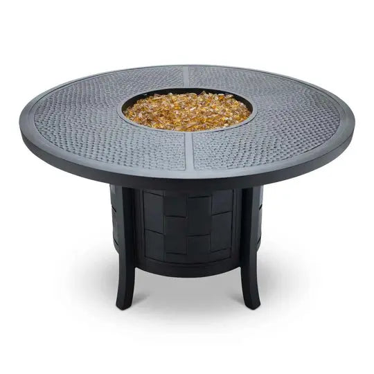Castelle Classical 49" Round Fire Pit Dining Table with Forged Top in Antique Black Finish