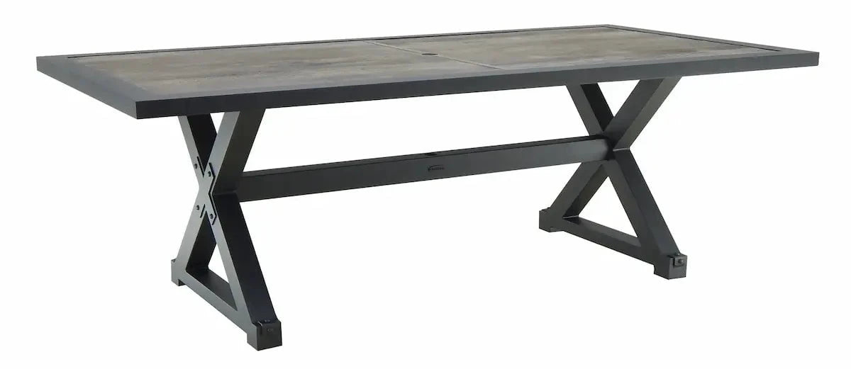Castelle Oxford Rectangular Dining Table with Polaris Aluminum Slate Top and Antique Dark Rum Frame