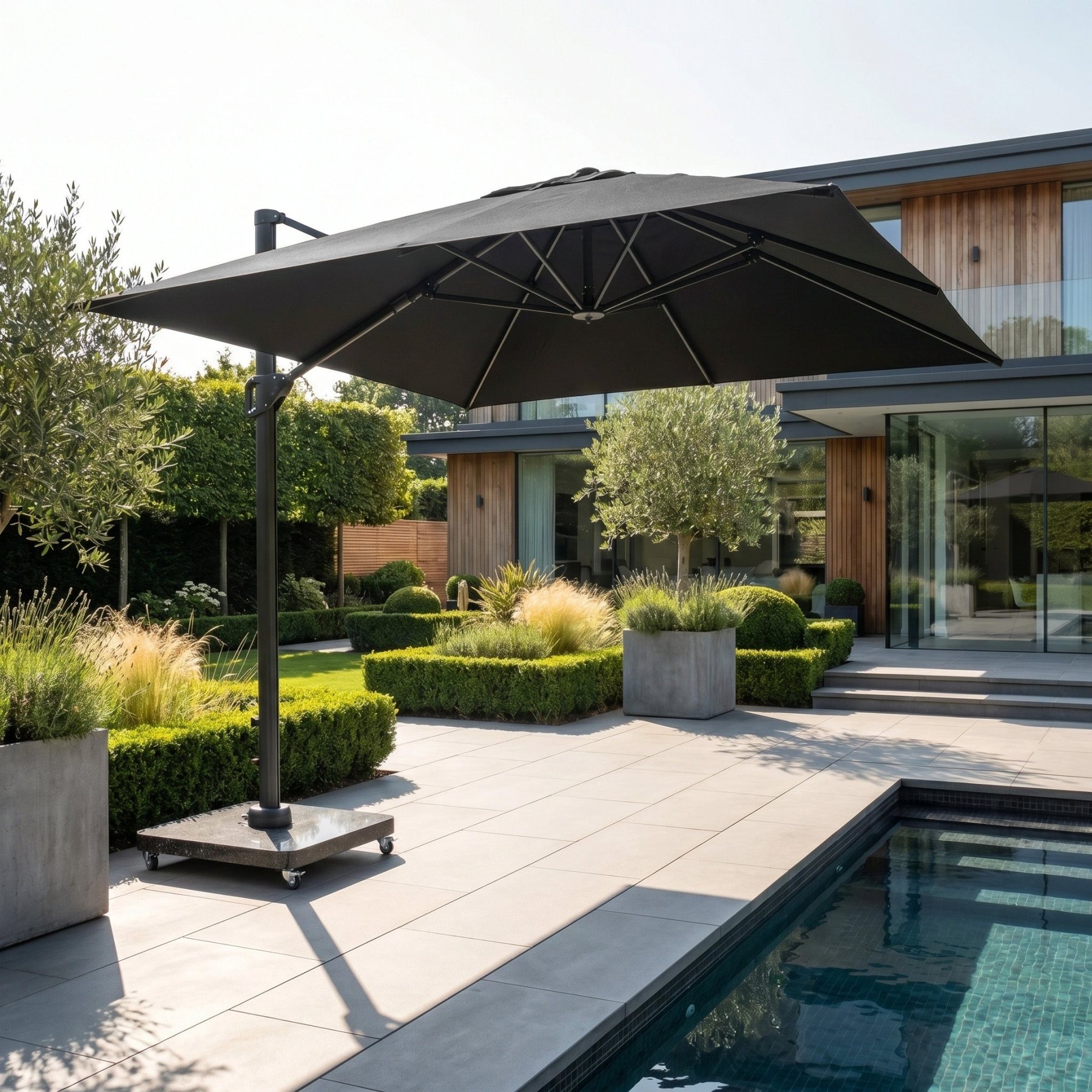 Challenger T2 Premium 3.5m x 2.6m Rectangular Cantilever Parasol in Black with 90kg Granite Base
