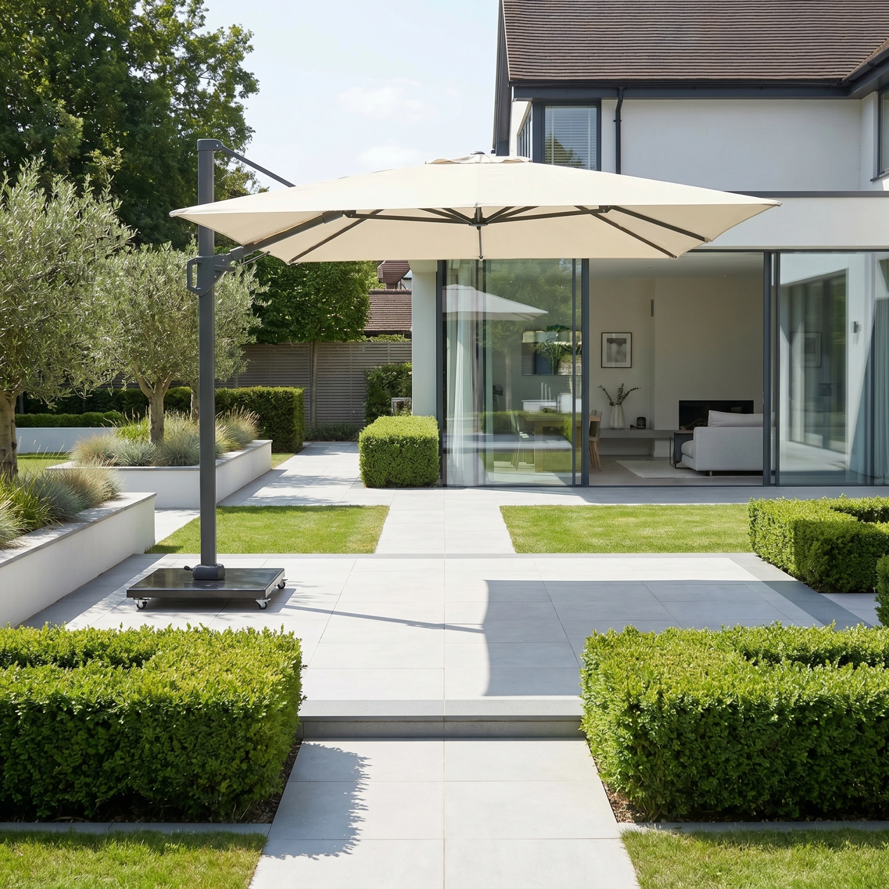 Challenger T2 3.5m x 2.6m Rectangular Cantilever Parasol in Champagne with 90kg Granite Base