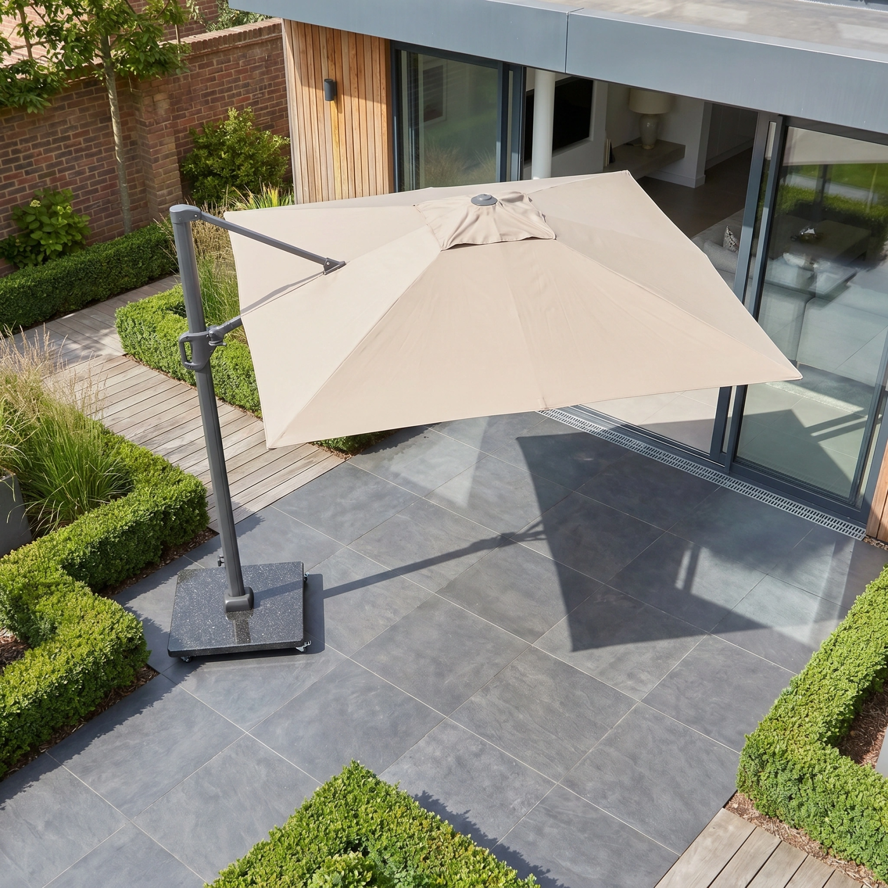 Challenger T2 3.5m x 2.6m Rectangular Cantilever Parasol in Taupe with 90kg Granite Base product detail