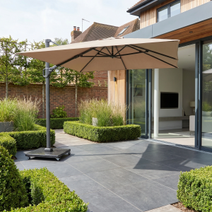 Challenger T2 3.5m x 2.6m Rectangular Cantilever Parasol in Taupe with 90kg Granite Base