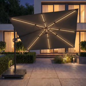 Glow Challenger T2 3m Square Cantilever Parasol in Anthracite with 90kg Granite Base