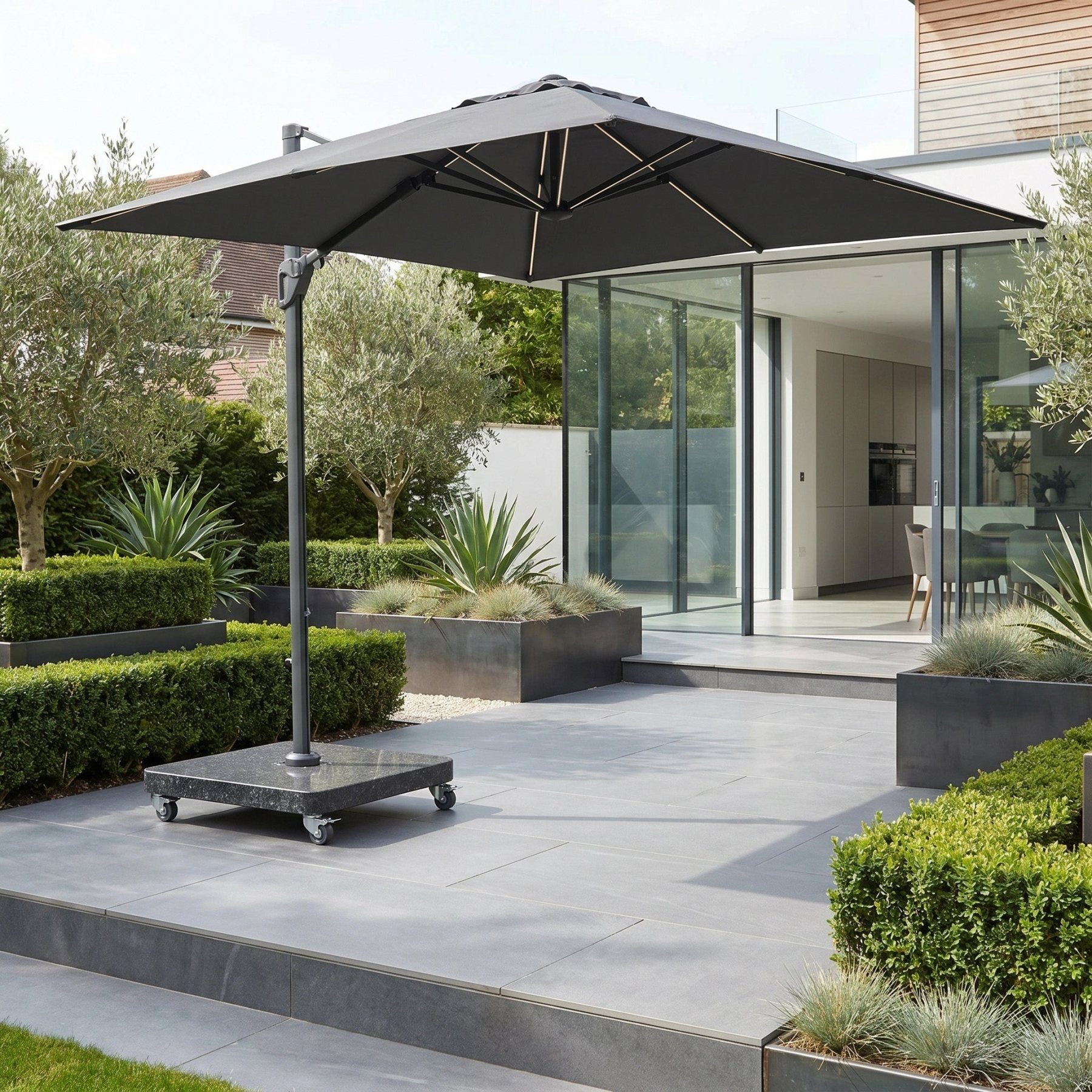 Glow Challenger T2 3m Square Cantilever Parasol in Anthracite with 90kg Granite Base product detail
