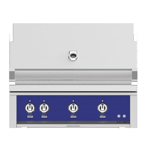 Hestan 36" Built-In Grill 2 Trellis Burners 1 Sear Burner Rotiss - Natural Gas - Bora Bora Blue
