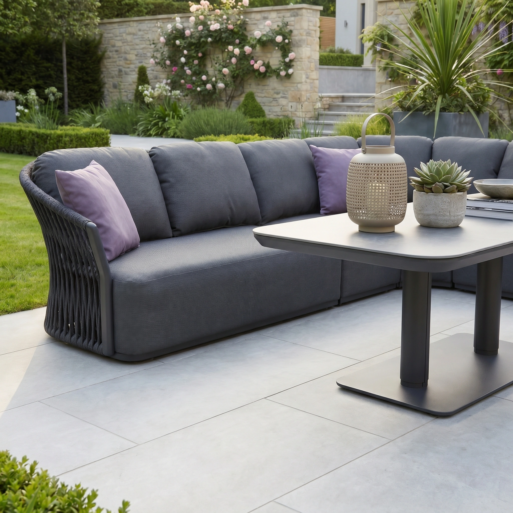 Pello Deluxe Curved Sofa Set with Altura Rising Table in Grey