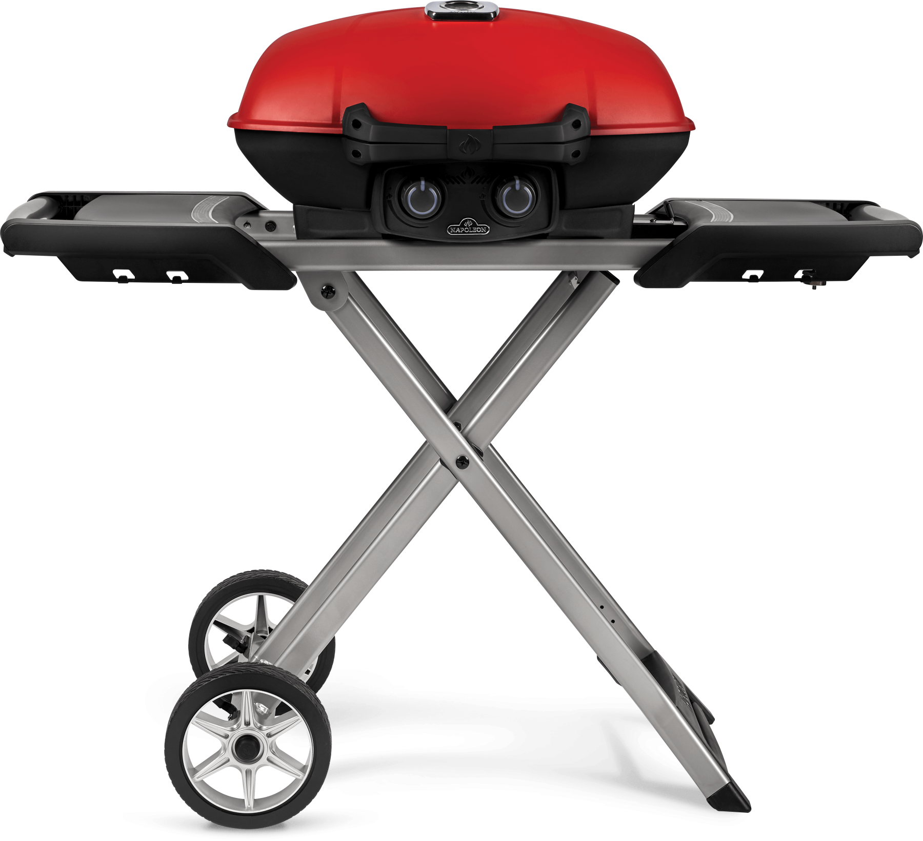 TravelQ 285X Portable Propane Gas Grrill & Scissor Cart with Griddle, Red