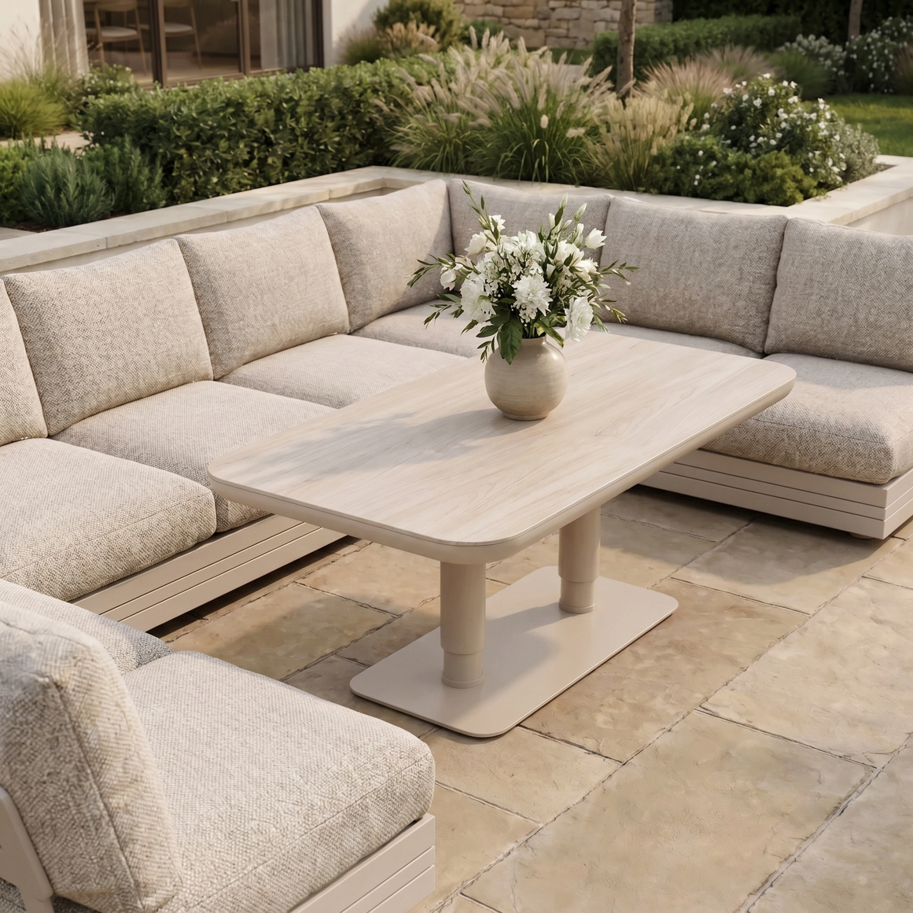 Savona Luxury Outdoor Large U-Shape Corner Sofa Set with Altura Rising Table in Oatmeal product detail