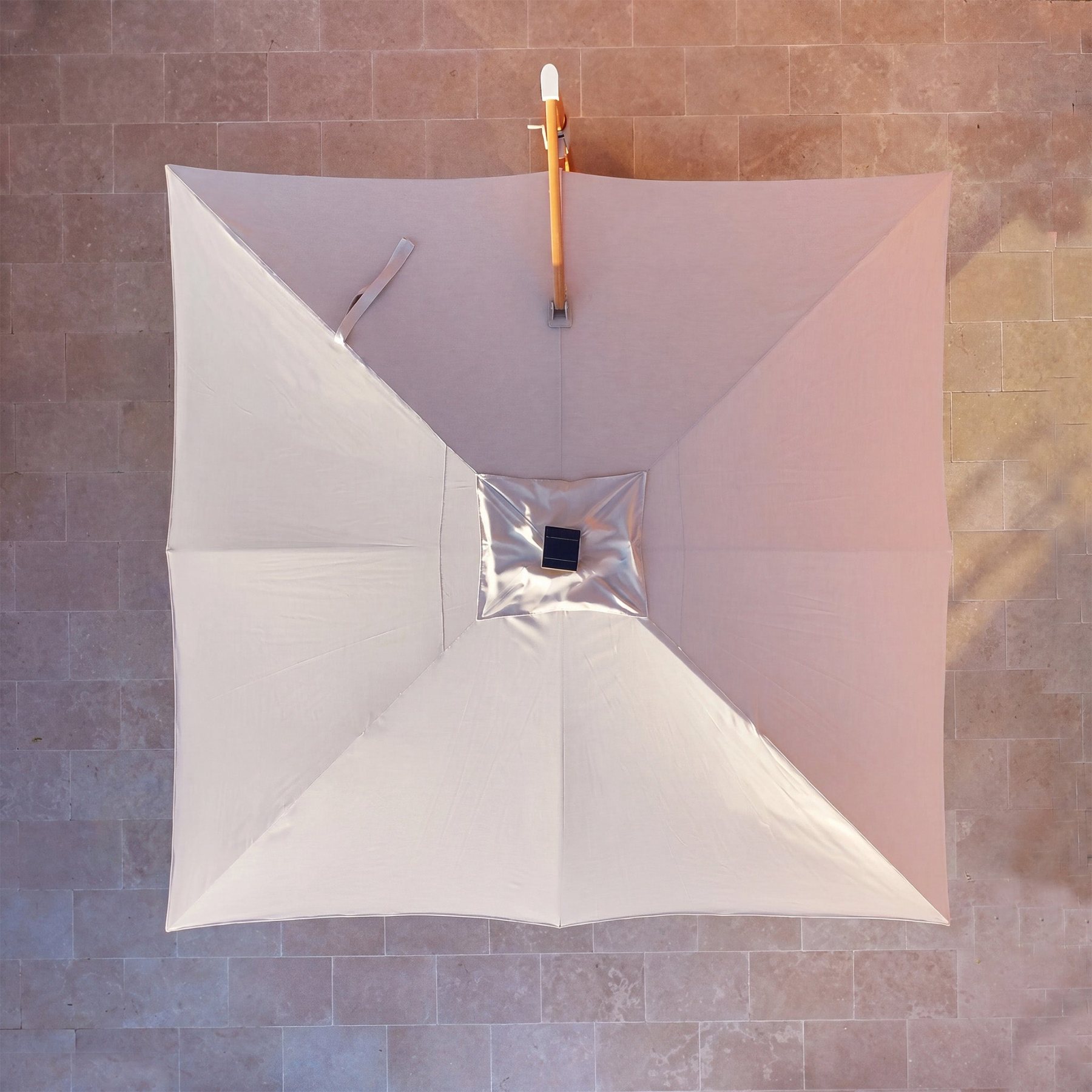 Volos 3m x 3m Square Cantilever Parasol with LED Lighting and 120kg Granite Base in Wheat and Wood Effect product detail