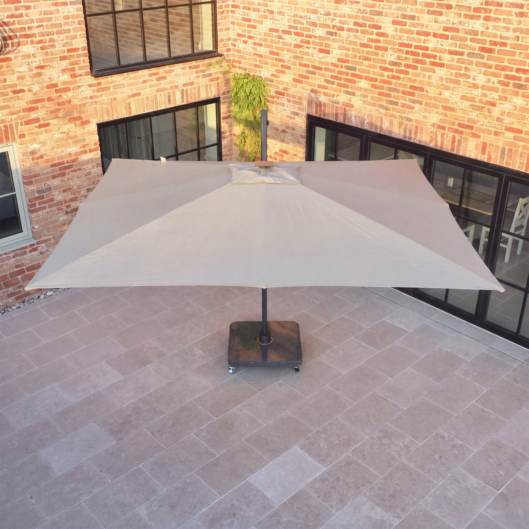 Volos 3m x 4m Aluminium Cantilever Parasol with LED Lighting and 120kg Granite Base in Wheat product detail