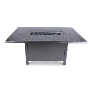 Woodard 42" x 60" Rectangular Chat Height Fire Table with Hammered Top in Pewter Finish