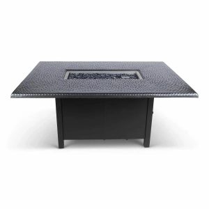 Woodard 42" x 60" Rectangular Chat Height Fire Table with Pewter Hammered Top and Black Base