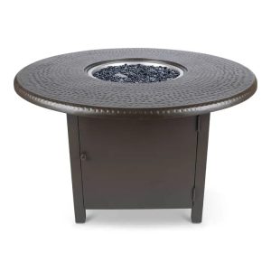 Woodard 48" Round Hammered Dining Fire Table in Aztec Bronze