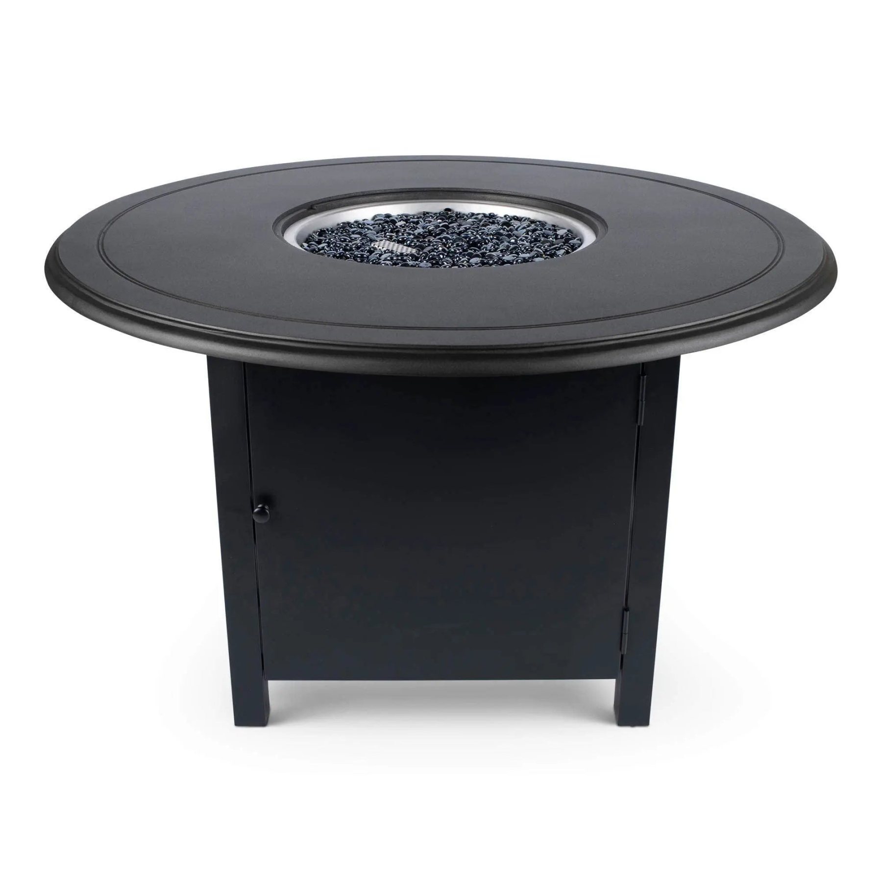 Woodard 48" Round Solid Cast with Beaded Edge Top Dining Fire Table in Twilight and Textured Black